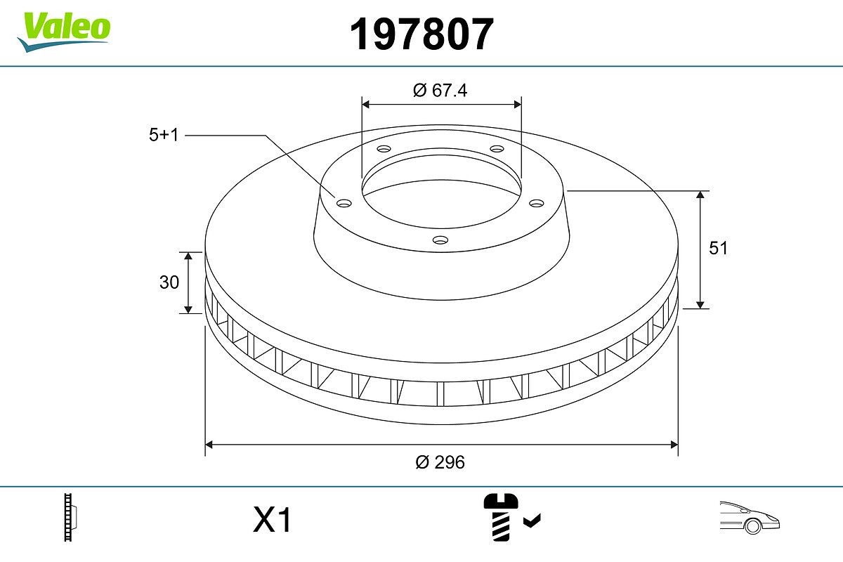 VALEO 197807: Disc de frână punte fata, Ř: 296mm, ventilat, Ř: 296mm, cu surub