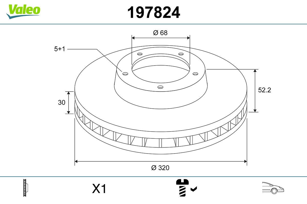 VALEO 197824: Piduriketas Esisild, Ø: 320mm, õhutusega, Ø: 320mm, koos kruviga
