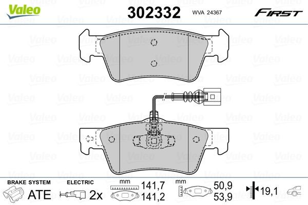 VALEO 302332: Brzdové platničky FIRST Zadna naprava, bez protihlukového plechu