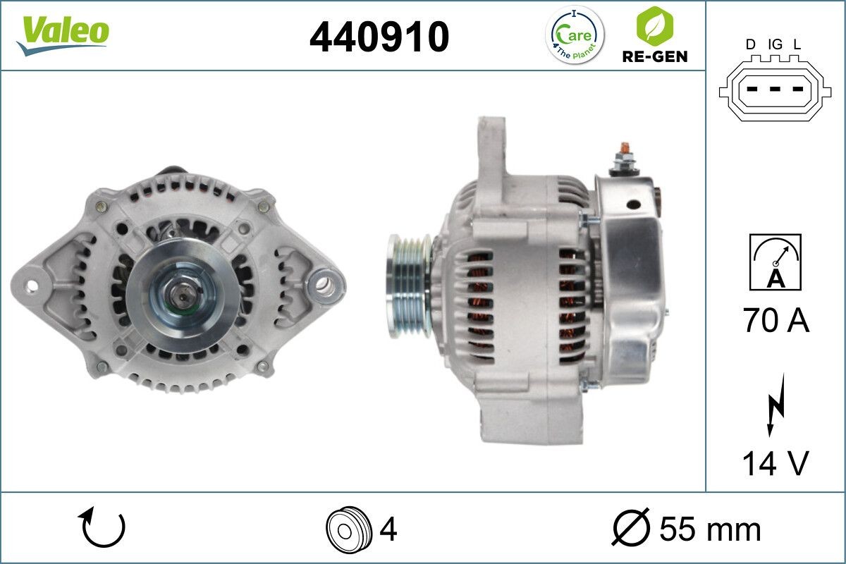 VALEO 440910: Generator VALEO RE-GEN REMANUFACTURED 70A
