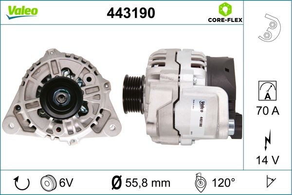 VALEO 443190: Laturi VALEO CORE-FLEX 70A