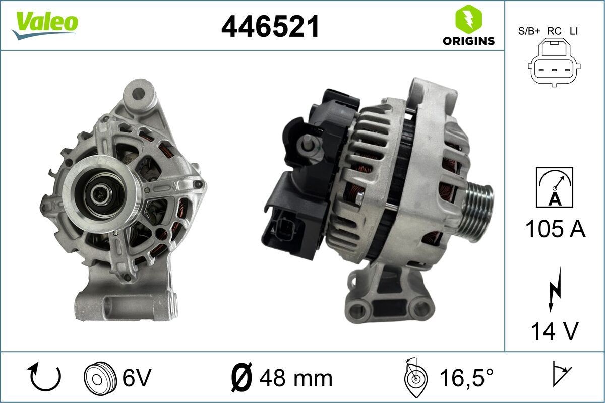 VALEO 446521: Alternator VALEO ORIGINS NEW OE TECHNOLOGY 105A
