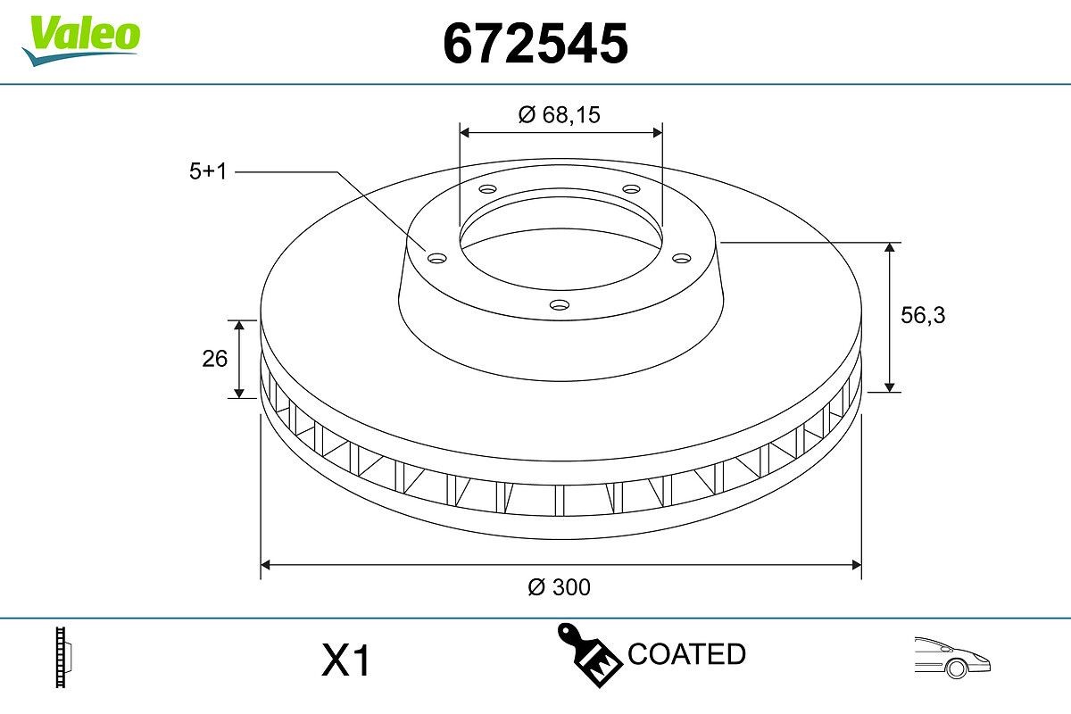 VALEO 672545: Piduriketas COATED Esisild, Ø: 300mm, õhutusega, Ø: 300mm, kaetud