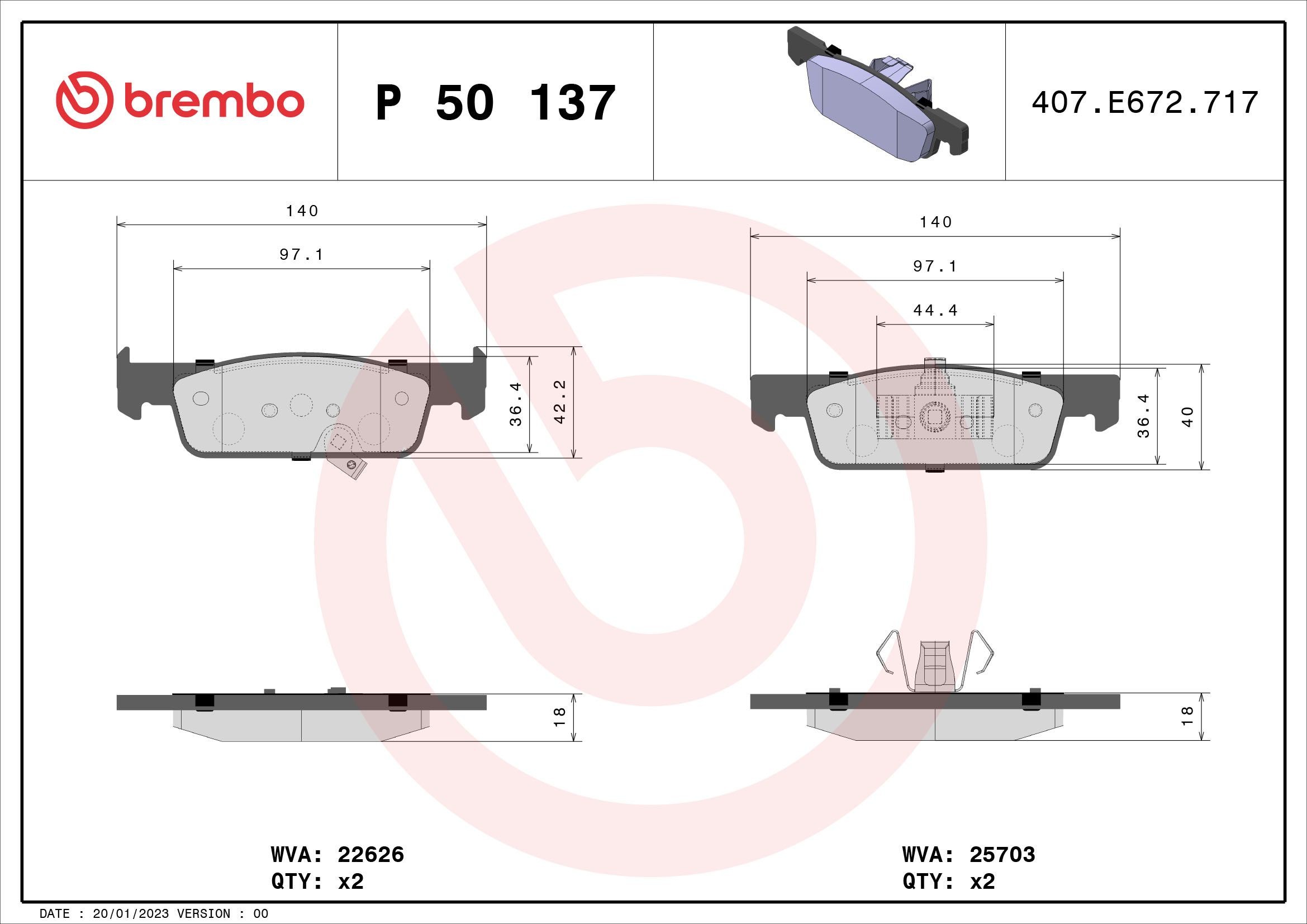 BREMBO P 50 137: Plăcuțe de frână PRIME LINE cu acceasorii, cu clema piston, cu tabla anti scartait