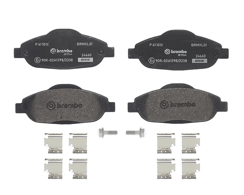 BREMBO P 61 101X: Piduriklotsid XTRA LINE koos lisadega, koos pidurisadula kruvidega, koos kokkusurumisvastase plekiga