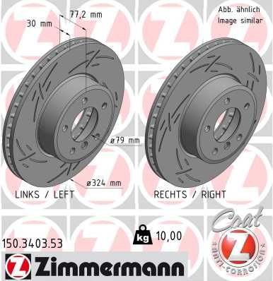 ZIMMERMANN 150.3403.53: Piduriketas BLACK Z Ø: 324mm, sisemine õhutus, piludega, Ø: 324mm, kaetud