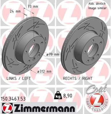 ZIMMERMANN 150.3467.53: Piduriketas BLACK Z Ø: 312mm, sisemine õhutus, piludega, Ø: 312mm, kaetud