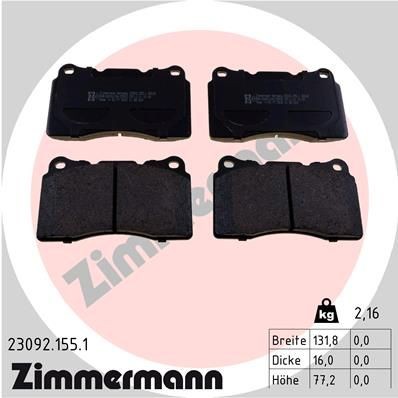 ZIMMERMANN 23092.155.1: Piduriklotsid Foto vastab tarnekomplektile