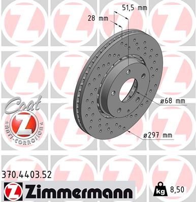 ZIMMERMANN 370.4403.52: Disc de frână SPORT Z Ř: 297mm, ventilat exterior, perforat, Ř: 297mm, acoperit (cu un strat protector)