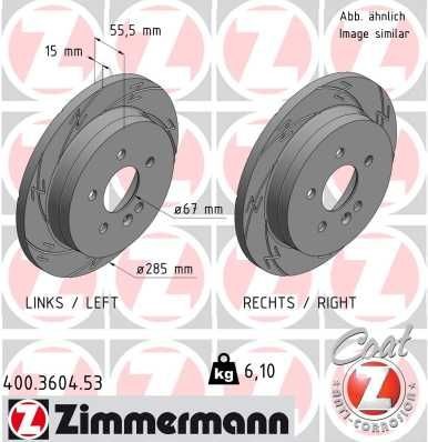ZIMMERMANN 400.3604.53: Piduriketas BLACK Z Ø: 285mm, täis, piludega, Ø: 285mm, kaetud