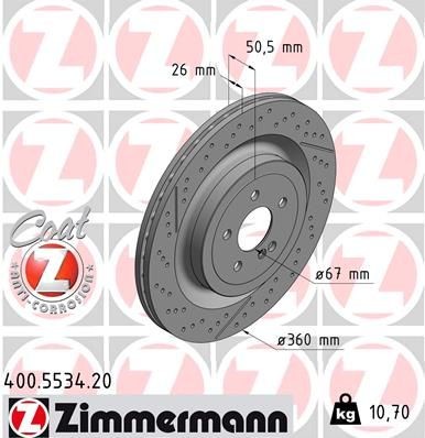 ZIMMERMANN 400.5534.20: Stabdžių diskas COAT Z Ø: 360mm, vidinis ventiliavimas, su įrėža / perforuota, Ø: 360mm, padengta