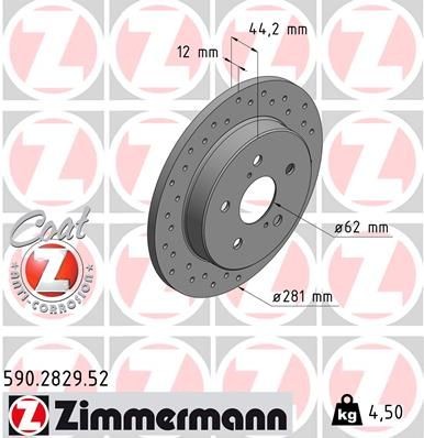 ZIMMERMANN 590.2829.52: Piduriketas SPORT Z Ø: 281mm, täis, perforeeritud, Ø: 281mm, kaetud