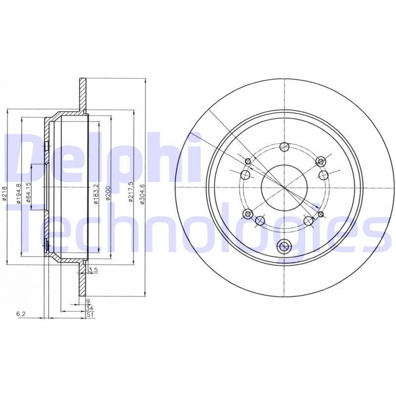 DELPHI BG4064C: Piduriketas Ø: 305mm, täis, Ø: 305mm, kaetud