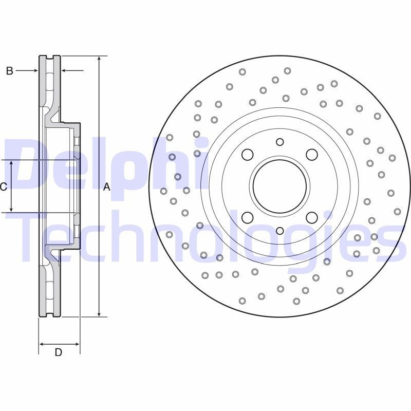 DELPHI BG4943C: Piduriketas Ø: 284mm, õhutusega, perforeeritud, Ø: 284mm, kaetud
