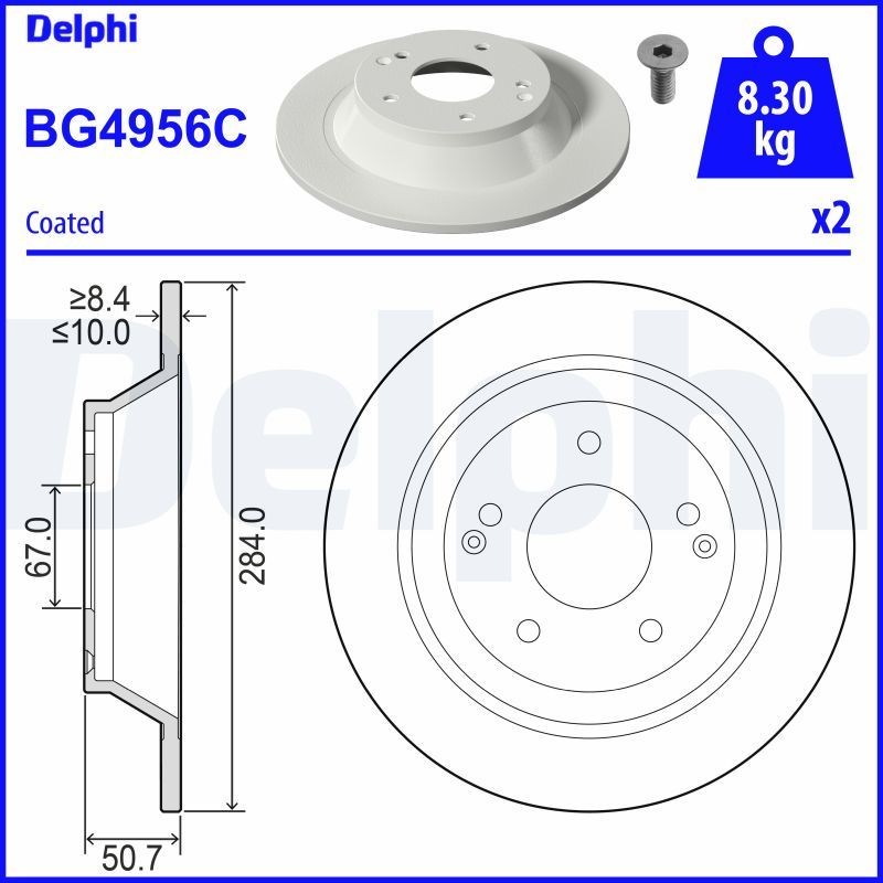 DELPHI BG4956C: Piduriketas Ø: 284mm, täis, Ø: 284mm, kaetud