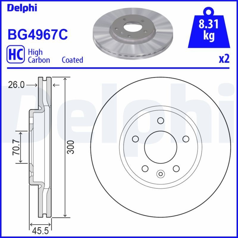 DELPHI BG4967C: Piduriketas Ø: 300mm, õhutusega, Ø: 300mm, kaetud
