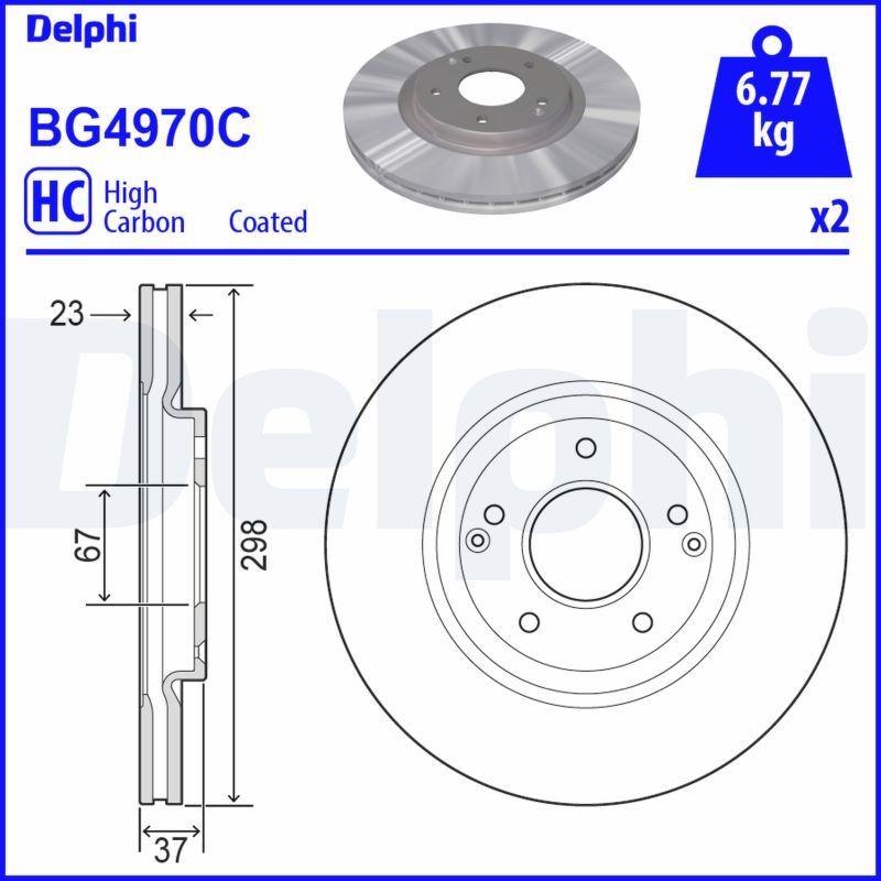 DELPHI BG4970C: Piduriketas Ø: 298mm, õhutusega, Ø: 298mm, kaetud