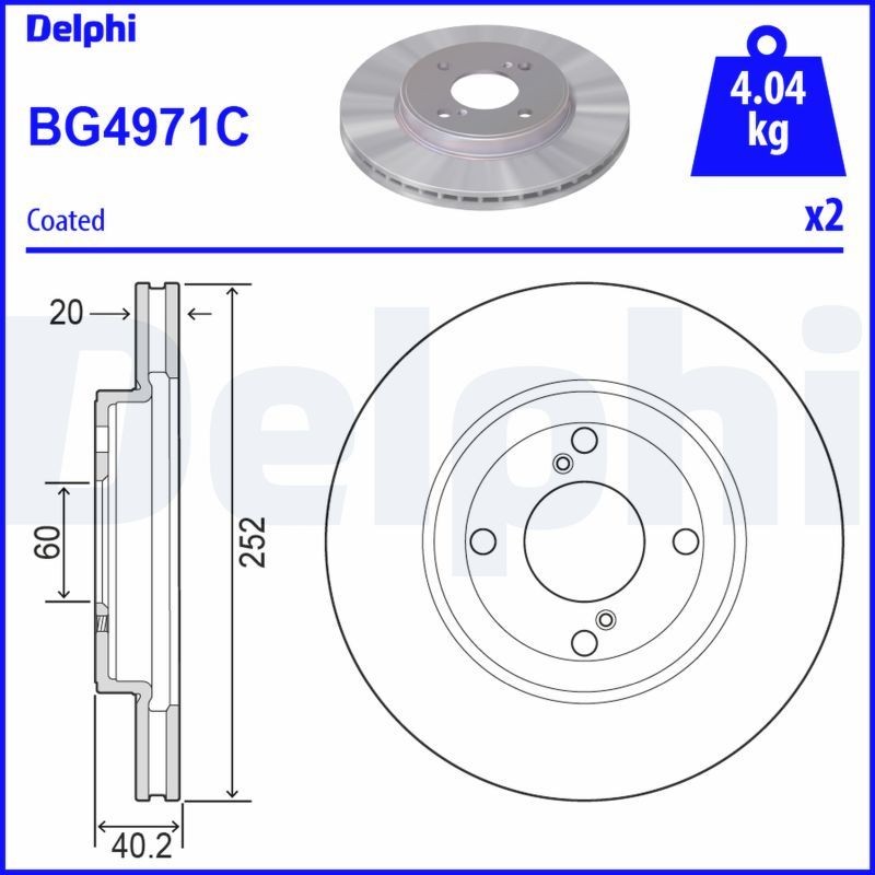 DELPHI BG4971C: Piduriketas Ø: 252mm, õhutusega, Ø: 252mm, kaetud
