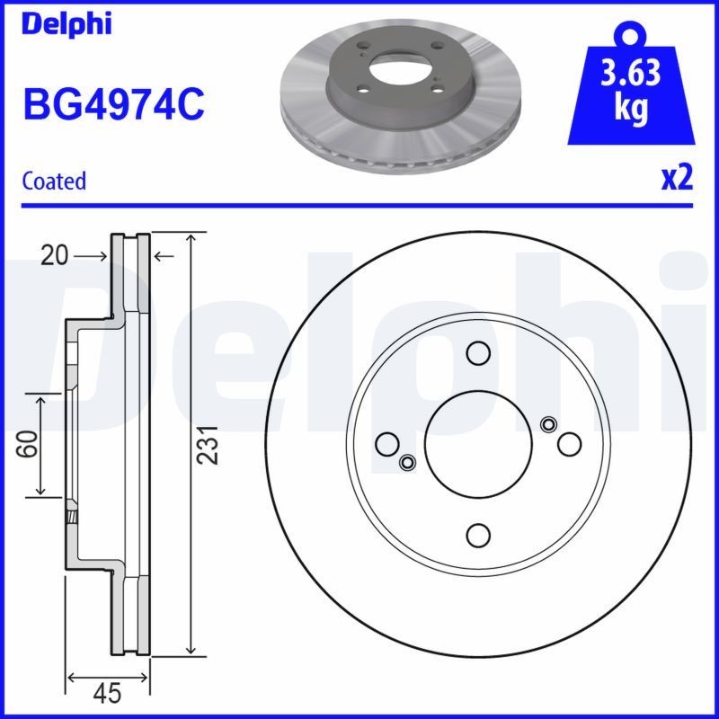 DELPHI BG4974C: Piduriketas Ø: 231mm, õhutusega, Ø: 231mm, kaetud