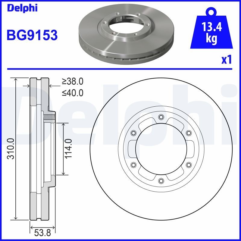 DELPHI BG9153: Piduriketas Ø: 310mm, õhutusega, Ø: 310mm, õlitatud