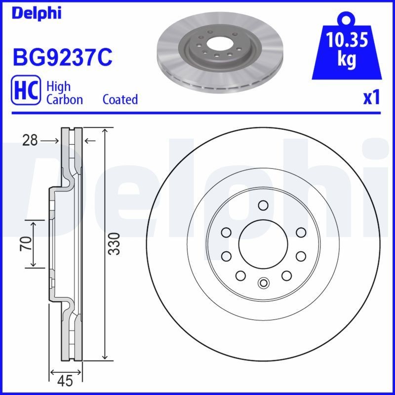 DELPHI BG9237C: Piduriketas Ø: 330mm, õhutusega, Ø: 330mm, kaetud