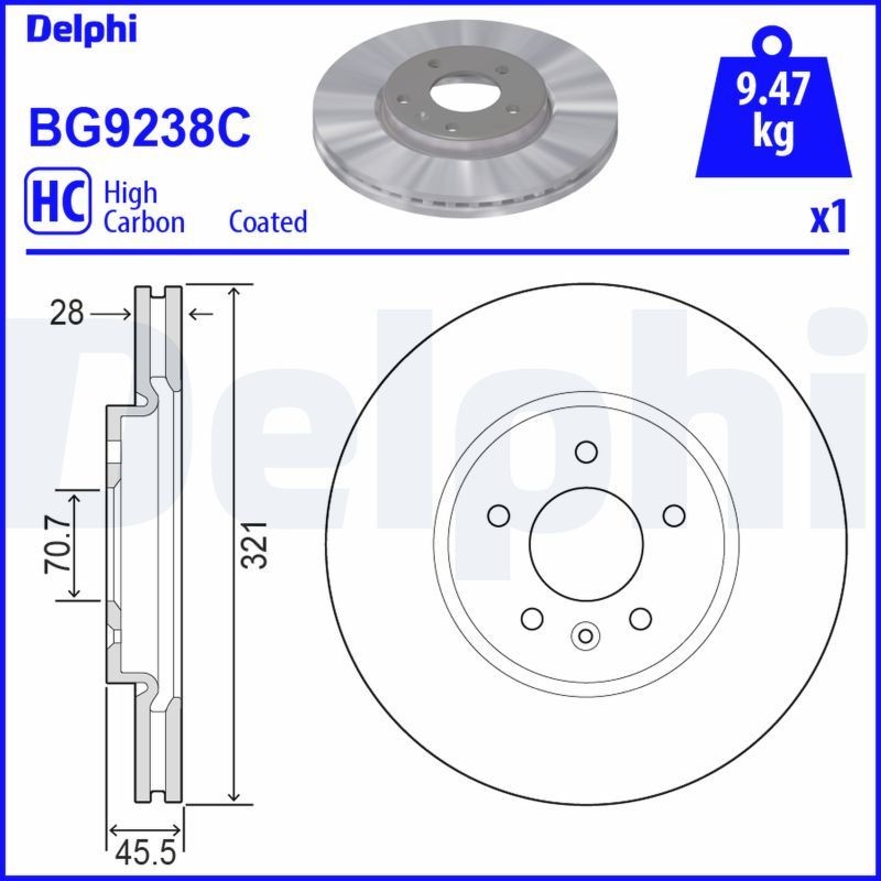 DELPHI BG9238C: Piduriketas Ø: 321mm, õhutusega, Ø: 321mm, kaetud