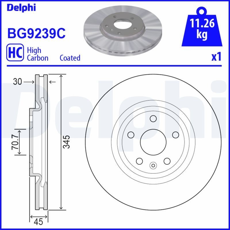 DELPHI BG9239C: Piduriketas Ø: 345mm, õhutusega, Ø: 345mm, kaetud