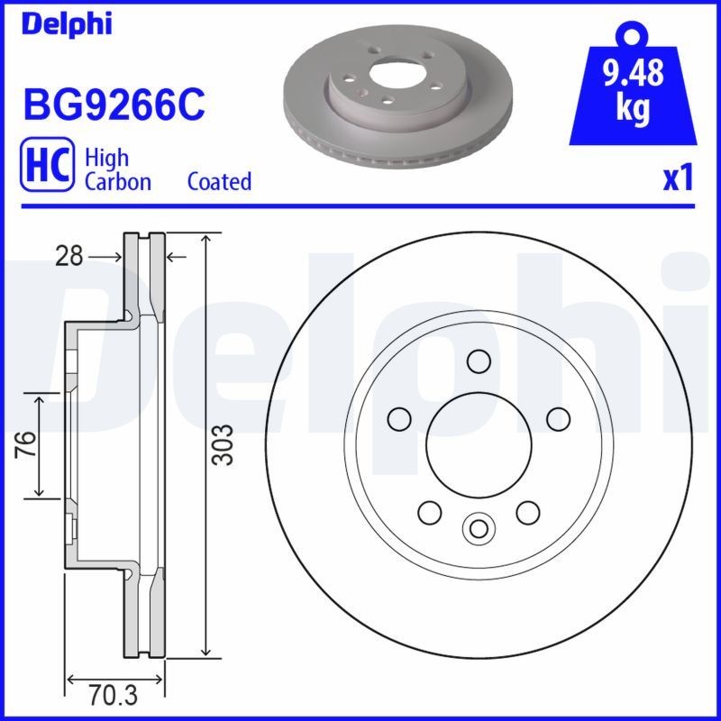 DELPHI BG9266C: Piduriketas Ø: 303mm, õhutusega, Ø: 303mm, kaetud