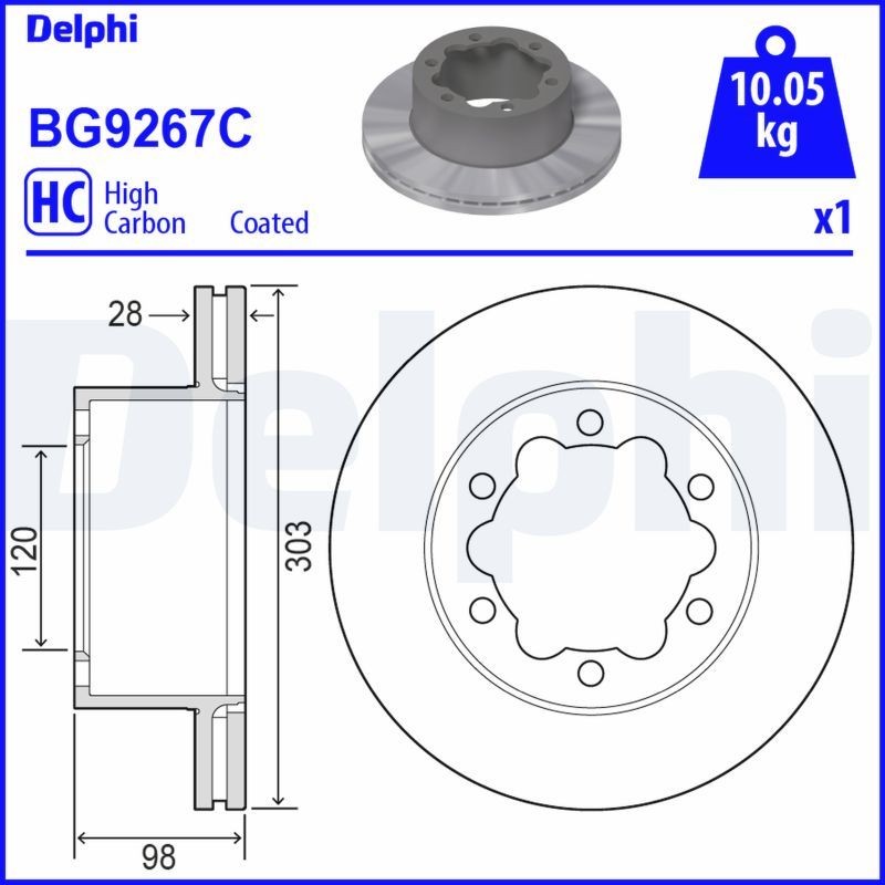 DELPHI BG9267C: Piduriketas Ø: 303mm, õhutusega, Ø: 303mm, kaetud