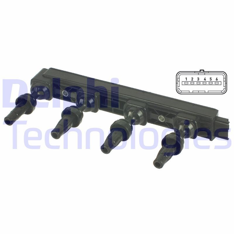 DELPHI GN10654-12B1: Tændspole 12V, 6-polet