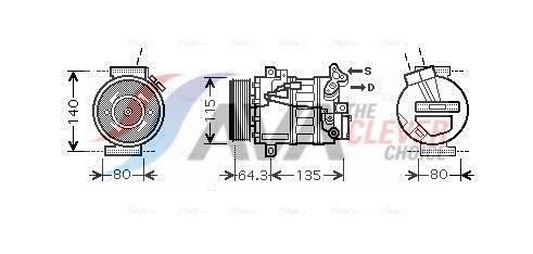AVA COOLING SYSTEMS RTAK394: Compresor AC ** CLEVER FIT ** cu elei compresor-PAG, cu ambreiaj magnetic, fara dioda