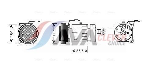 AVA COOLING SYSTEMS RTAK403: Compresor AC ** CLEVER FIT ** cu elei compresor-PAG, cu ambreiaj magnetic, fara dioda