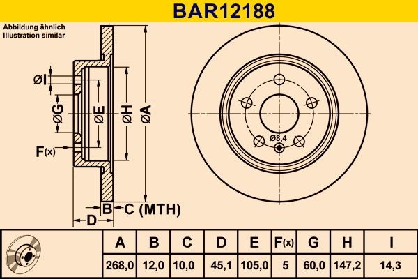 Barum BAR12188: Piduriketas Ø: 268,0mm, täis, Ø: 268,0mm