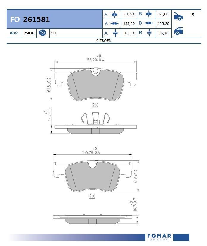 FOMAR Friction FO 261581: Plăcuțe de frână