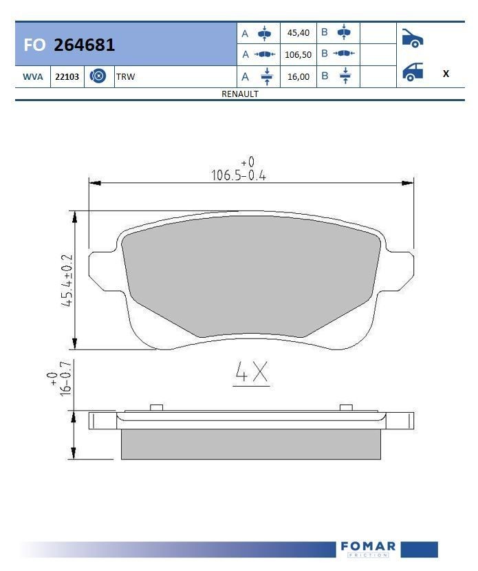 FOMAR Friction FO 264681: Piduriklotsid