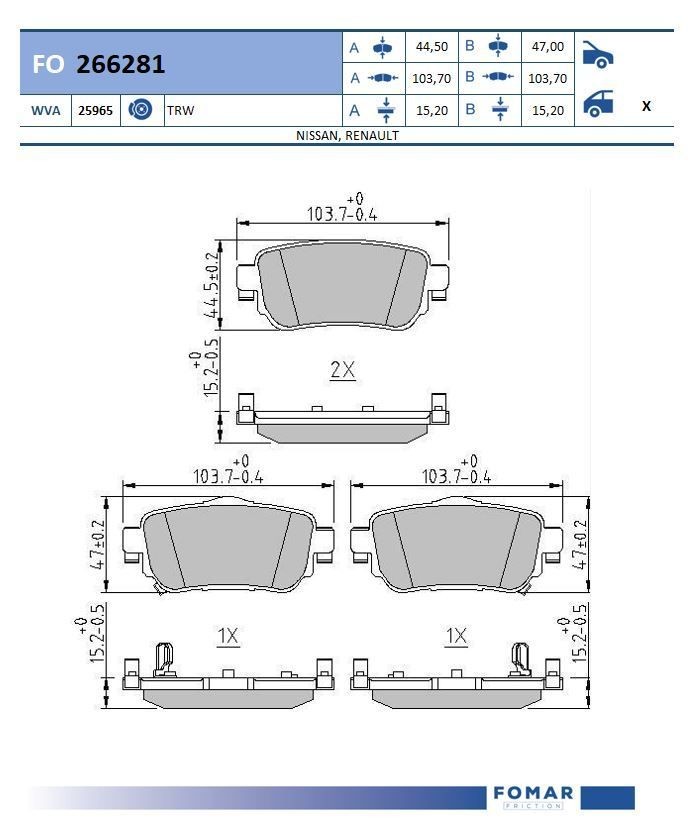 FOMAR Friction FO 266281: Piduriklotsid