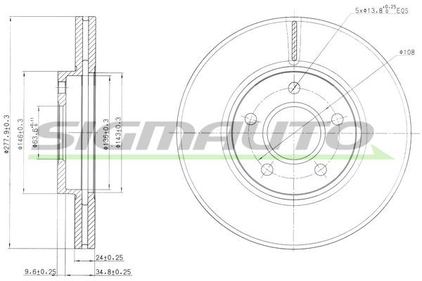 SIGMAUTO DBB172V: Piduriketas Esisild, Ø: 278mm, õhutusega, Ø: 278mm, värvitud