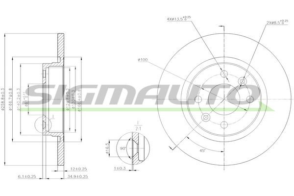 SIGMAUTO DBB502S: Disco de freno Eje delantero, Ø: 259mm, macizo, Ø: 259mm, barnizado