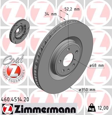 ZIMMERMANN 460.4514.20: Piduriketas COAT Z Ø: 350mm, sisemine õhutus, piludega, Ø: 350mm, kaetud