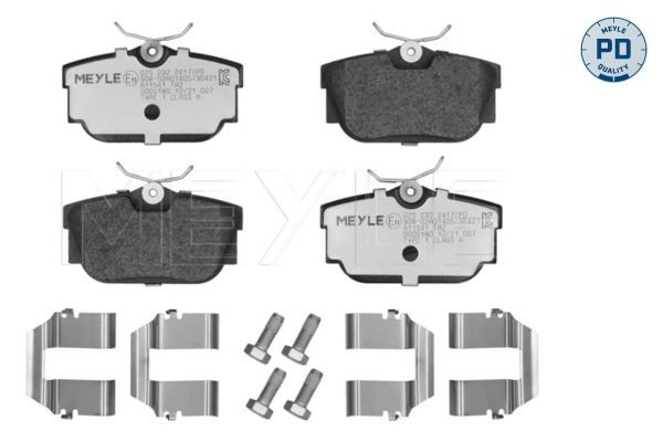 MEYLE 025 232 2417/PD: Piduriklotsid MEYLE-PD: Advanced performance and design. Tagasild, koos lisadega, koos kokkusurumisvastase plekiga