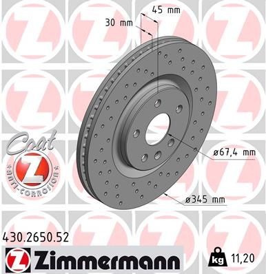 ZIMMERMANN 430.2650.52: Piduriketas SPORT Z Ø: 345mm, sisemine õhutus, perforeeritud, Ø: 345mm, kaetud