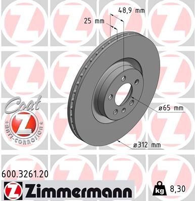 ZIMMERMANN 600.3261.20: Piduriketas COAT Z Ø: 312mm, sisemine õhutus, Ø: 312mm, kaetud