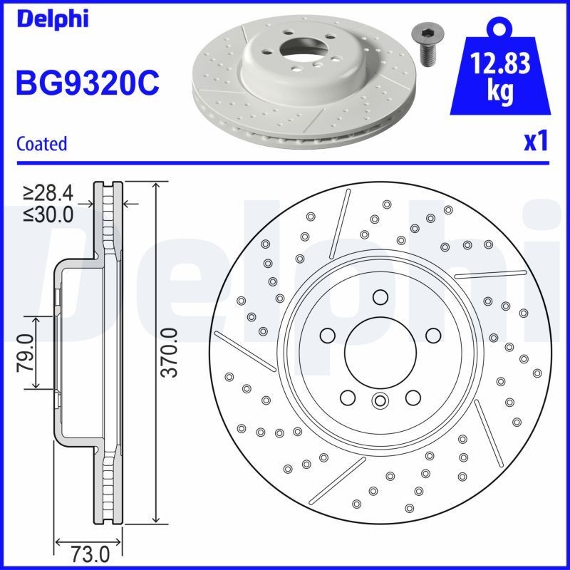 DELPHI BG9320C: Piduriketas Ø: 370mm, õhutusega, perforeeritud, piludega/augustatud, Ø: 370mm, kaetud