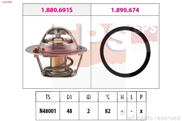 EPS 1.879.999: Termostaat, Jahutusvedelik Made in Italy - OE Equivalent 82°C, 48mm, koos tihendiga