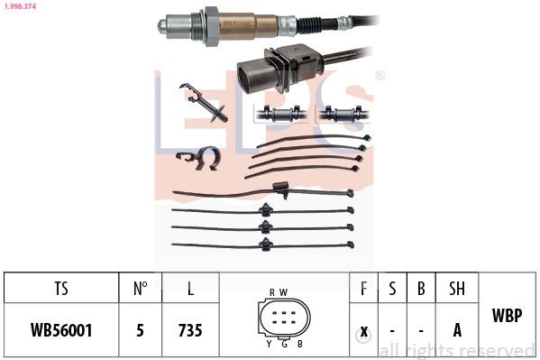 EPS 1.998.374: Lambda andur Made in Italy - OE Equivalent koos kinnitusmaterjaliga