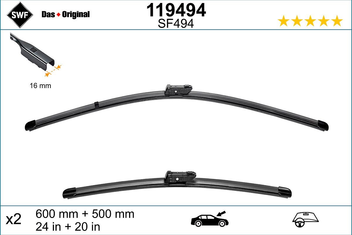 SWF 119494: Stikla tīrītāja slotiņa DAS ORIGINAL SET priekšā, 600mm