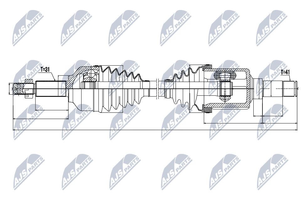 NTY NPW-FR-073: Drivaksel framaksel venstre, framaksel, 752mm