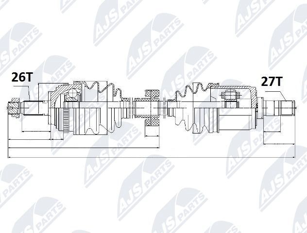 NTY NPW-HD-025: Pusašis priekinė ašis, dešinė, 600mm