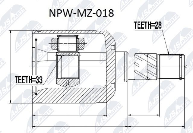 NTY NPW-MZ-018: Šarnīru komplekts, Piedziņas vārpsta Pārnesumkārbas pusē, Priekšējais tilts pa kreisi