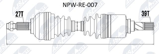 NTY NPW-RE-007: Drivaxel framaxel vänster, 698mm